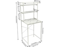 Wasmachinerek - Opbergrek Badkamer - Ruimte Besparen - 3 Gelaagde Plank - 69x60x176.5 CM - Wit Marmer