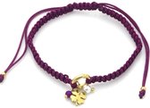 Bracelet – corde – réglable – bijoux – accessoire – acier inoxydable – trèfle à quatre feuilles – porte-bonheur – couleur or – violet – 16-19cm – cadeau – cadeau – fête – vacances