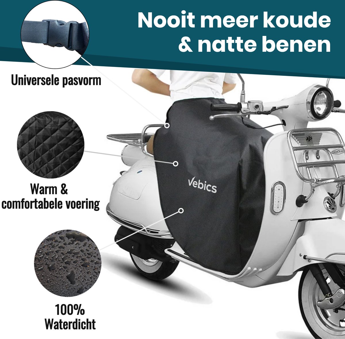 Vebics Beenkleed Scooter - Universeel - Beenkleed - Waterdicht & Winddicht - Beenkleed scooter Universeel - Beenkleed scootmobiel - Beenwarmer scooter - Beendeken scooter - Beenhoes scooter - Incl opbergtas – foto 2