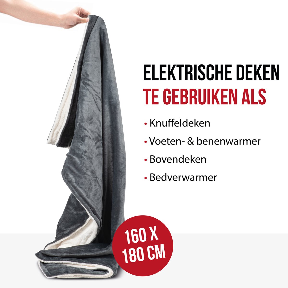 Afbeelding 2 van DistinQ Elektrische Bovendeken XXL 180x160 cm - 2 persoons omslagdeken - 160watt - Automatische Uitschakeling - Oververhittingsbescherming - 9 Standen - Warmtedeken - Grijs Sherpa - Energiezuinig