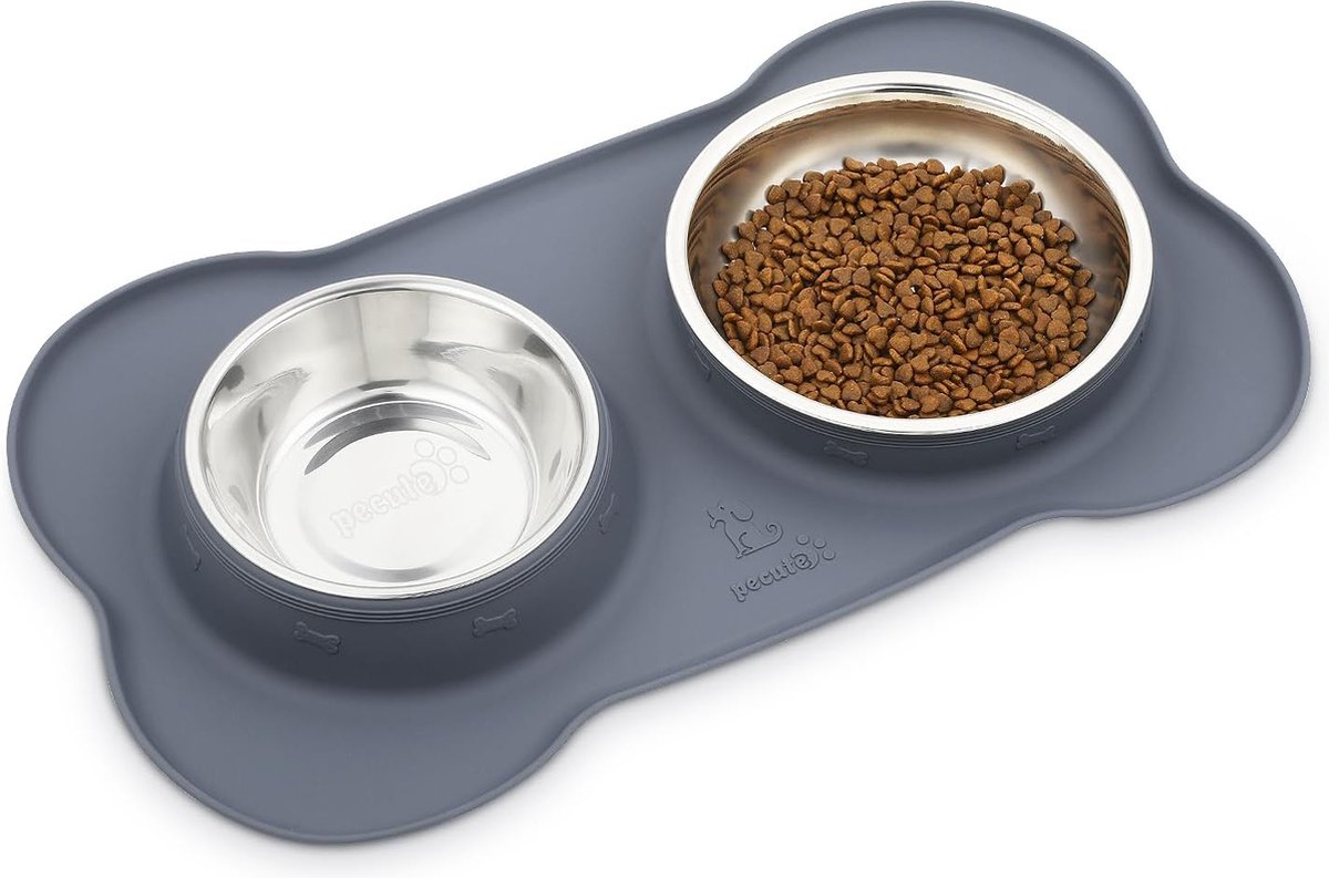 Clord - RVS Voerbak - Langzaam Eetkom - Antislip Siliconen Onderlegger - Voor Honden en Katten