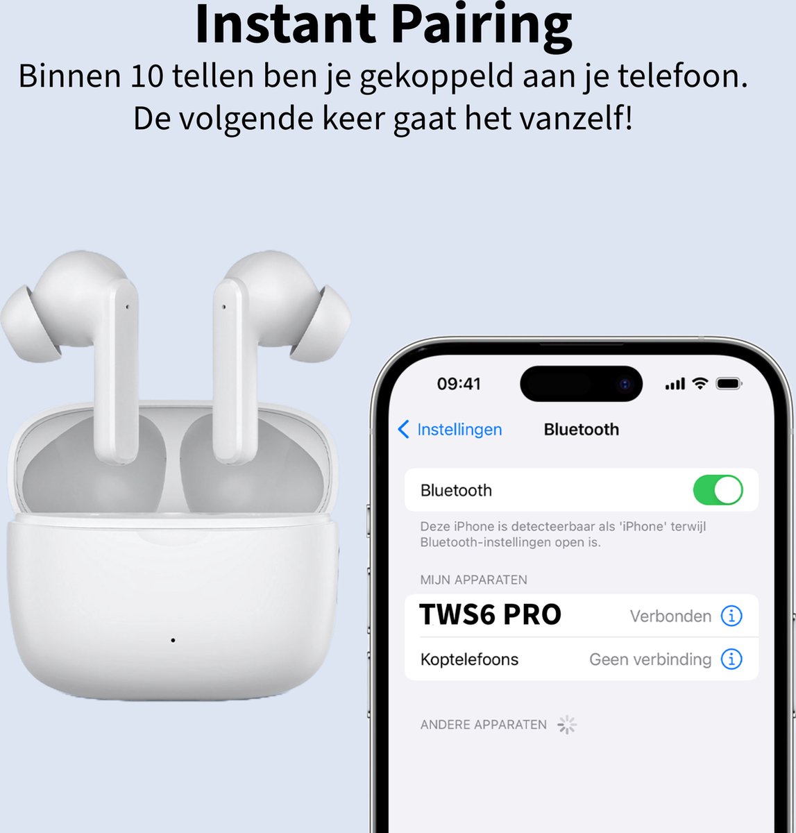 Phreeze TWS6 Pro Draadloze Oordopjes – Bluetooth 5.3 – Noise Cancelling – 30 uur Speeltijd – Wireless Earbuds – Oortjes Draadloos - USB C – foto 2