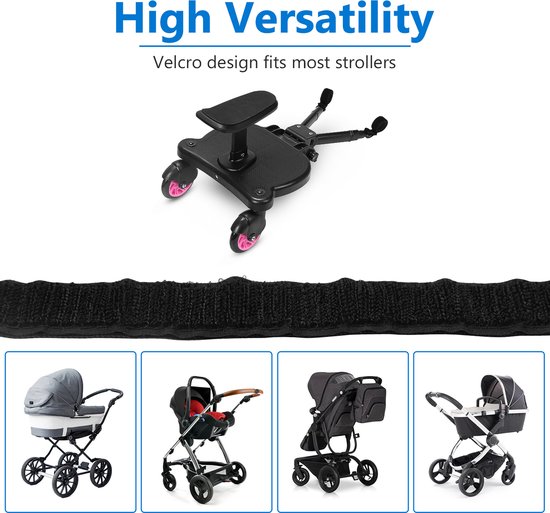 Meerijdplankje Universeel - voor Kinderwagen - Meerijdplankje met zitje voor aan de kinderwagen of buggy - Dubbele stevige wielen - Extra stabiel - Verstelbaar - Roze van $ — afbeelding 2