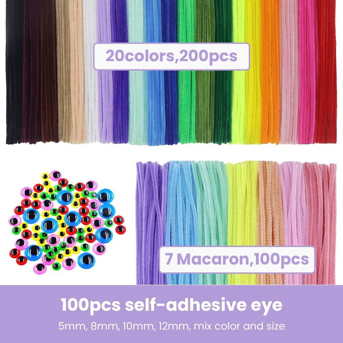 Ainiv 200PCS Cure Pipe Multicolore, Tiges de Fils Chenille Colorés Cure Pipes Cleaner Couleurs Assorties pour DIY Artisanat Décoration Fournitures Loisirs Creatifs