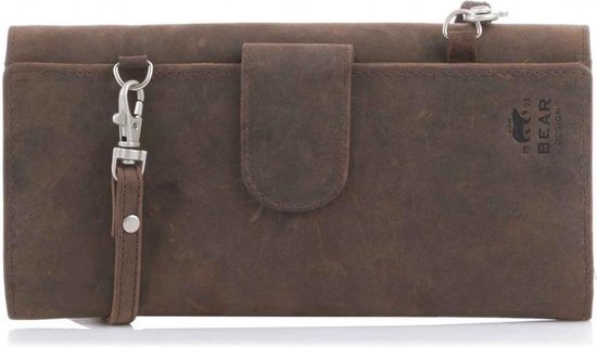 Bear Design Dark Nature Leather Ladies Wallet / Crossbody Bag - Brown