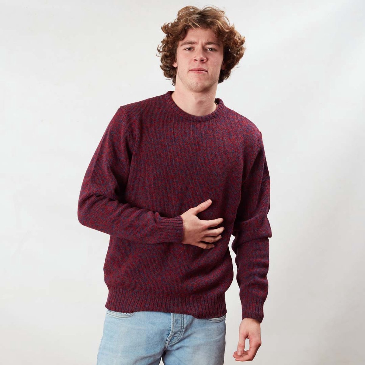 Osborne Knitwear Trui met vervilte ronde hals - Lamswol - Rhapsody/Poppy Melange - M