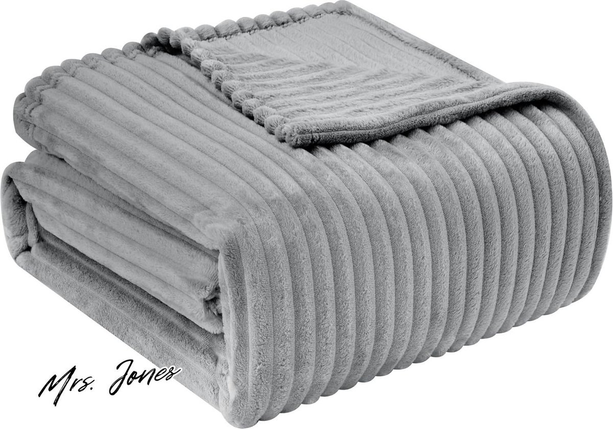 Mrs. Jones Zachte Fleece Deken 220x240 cm Plaid Sofa Strepen Grijs BWK5026gr03 . Donkergrijs, Grijs