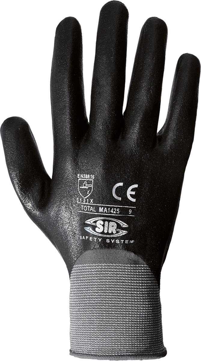SIR SAFETY TOTAL Werkhandschoenen Grijs Tuinhandschoenen - Nitril - Waterafstotend Ademend - 12 Stuks