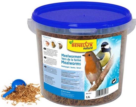Gevriesdroogde Meelwormen – Buitenvogelvoer - emmer 5,5 Liter