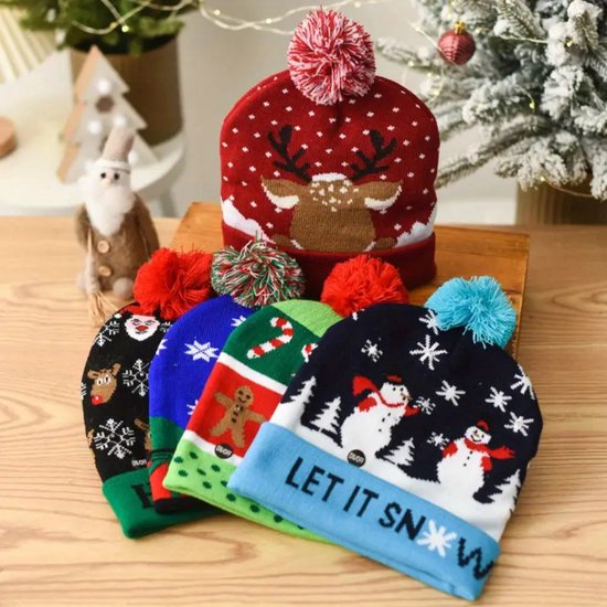 Bonnet de Père Noël Nivard - Adultes - Noël - Père Noël - Hiver - Chaud - Zwart - Avec lumières