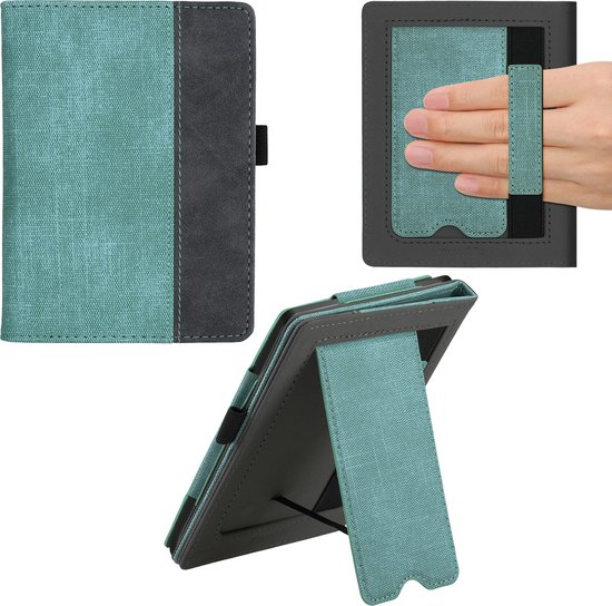 kwmobile hoes voor e-reader geschikt voor Kobo Aura Edition 2 - Cover met standaard in mintgroen / donkergrijs - Kunstleer van Merkloos — afbeelding 3