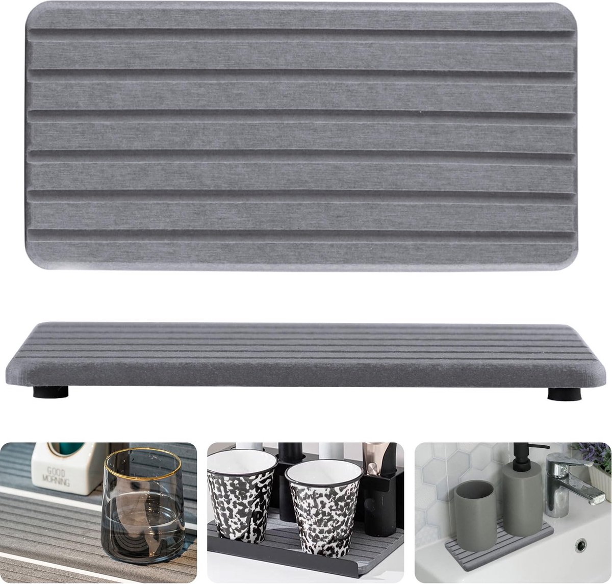 Goedkoopste Goodivery ® Afdruipmatten Set van 2 voor Keuken en Badkamer - Waterabsorberend en Gemakkelijk Schoon te Maken