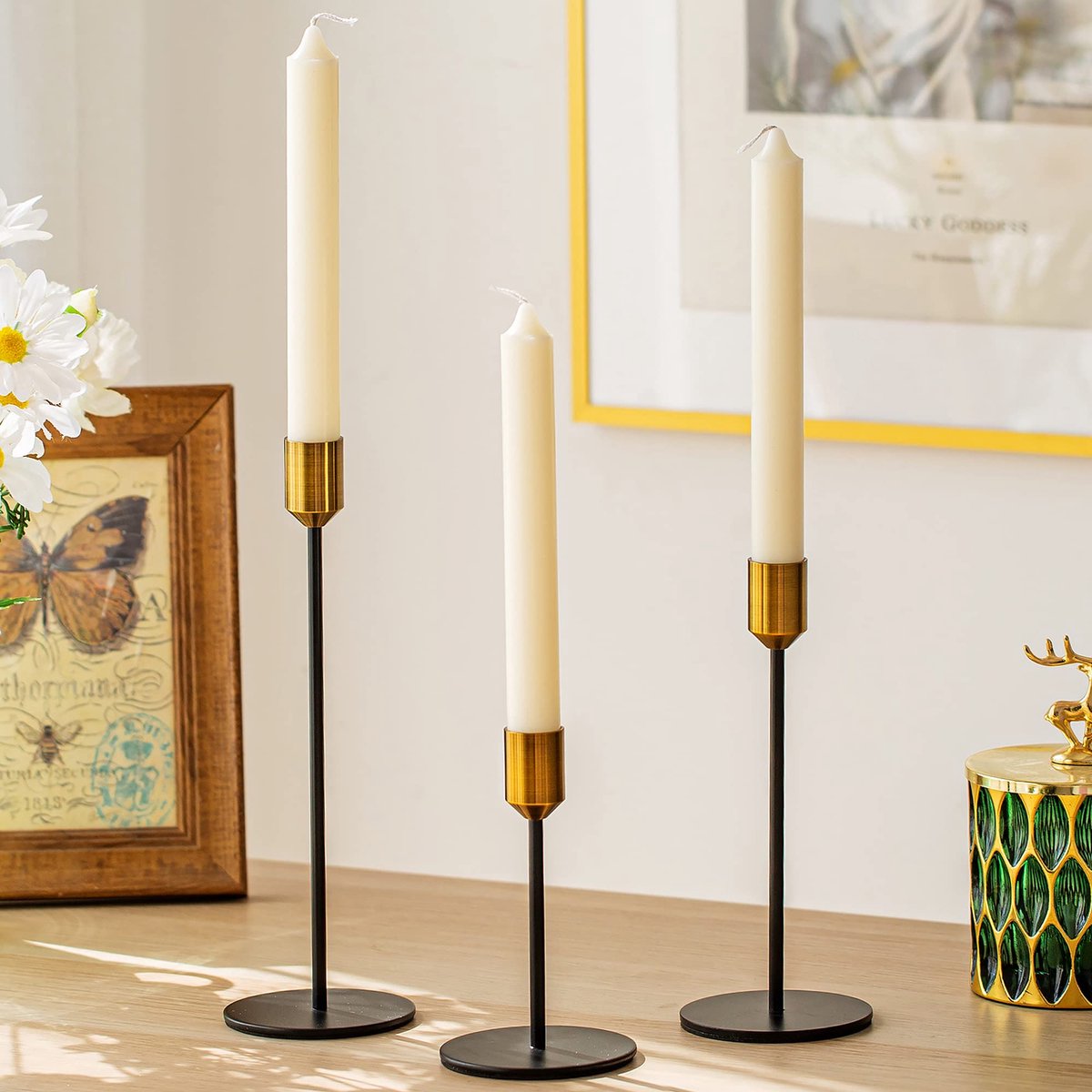 La'Moussawi ® Klassieke Set van 3 Metalen Kandelaars voor Tafeldecoratie en Interieurstijl