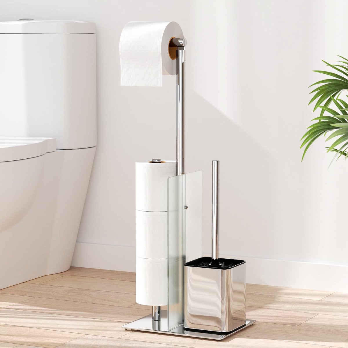 La'Moussawi ® Stijlvolle Vrijstaande Toiletpapierhouder en Borstelcombinatie voor Badkamer