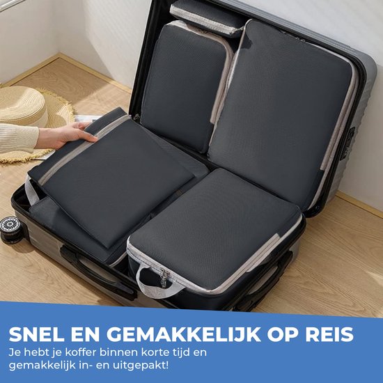 Cubes de compression - Set organisateur de valise - 8 pièces - Organisateur de Vêtements et de bagages - Compression - Cubes de voyage - Accessoires de vêtements pour bébé de voyage - Pour Tassen et Sacs à dos - Zwart
