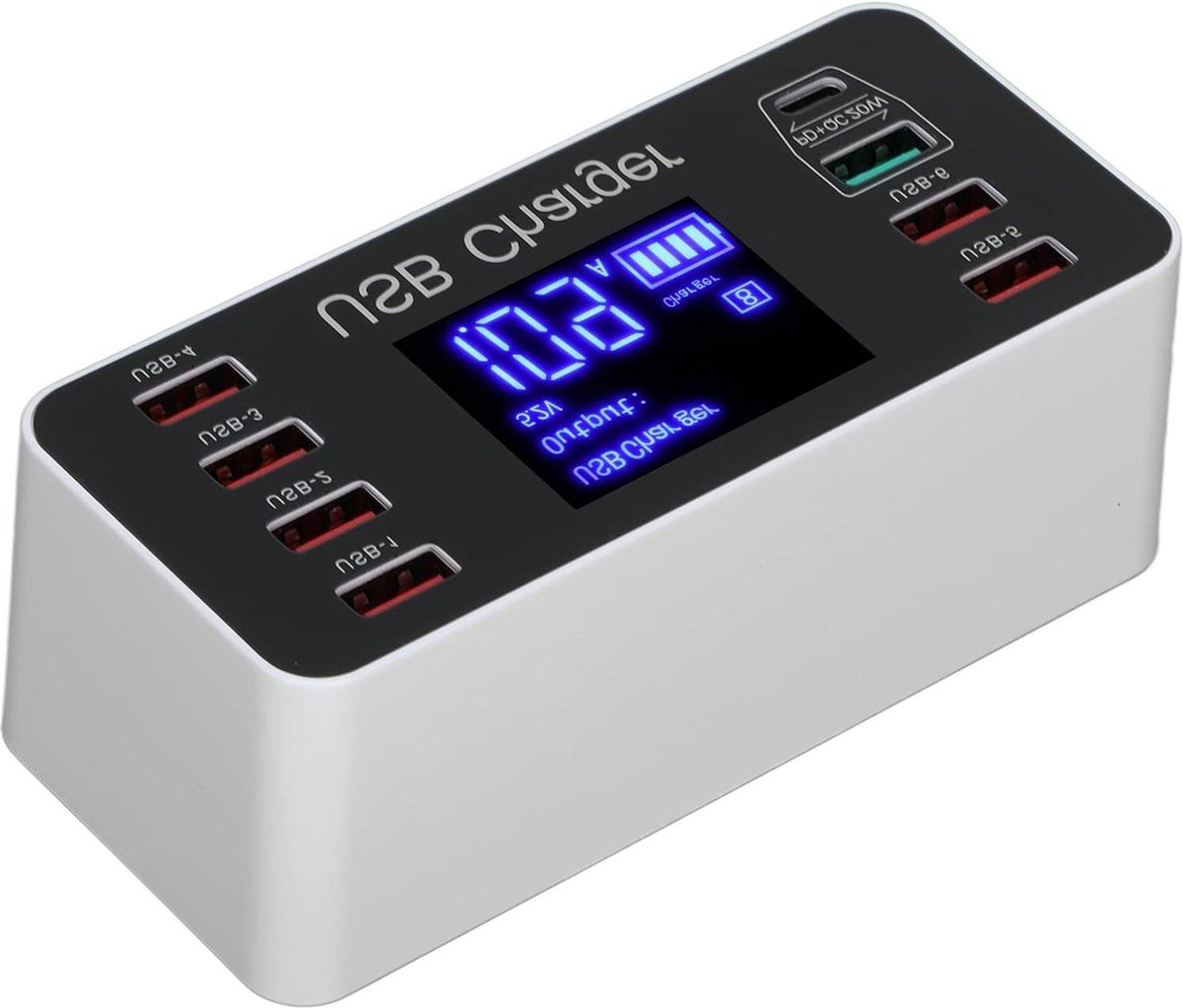 Image of 40 W 8A 8-Poorts Desktoplader - Meerdere USB-Opladers - Laadstation Multi-Poorts - Reissnelle Wandoplader - Draagbare QC3.0 USB C Type C Snellader - Smartphones Tablets - EU Plug .