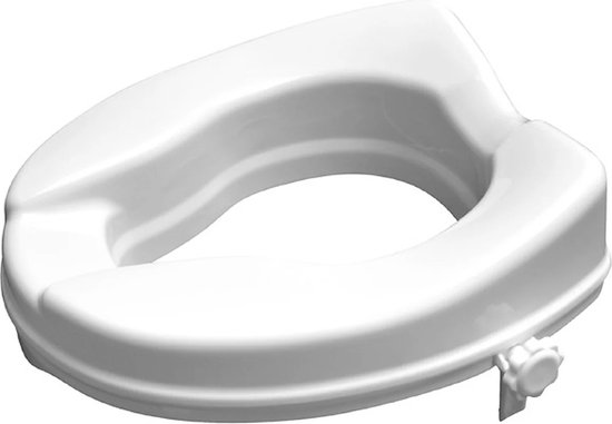 Witte toiletverhoger van 5 cm met verstelbare knoppen aan de zijkant.