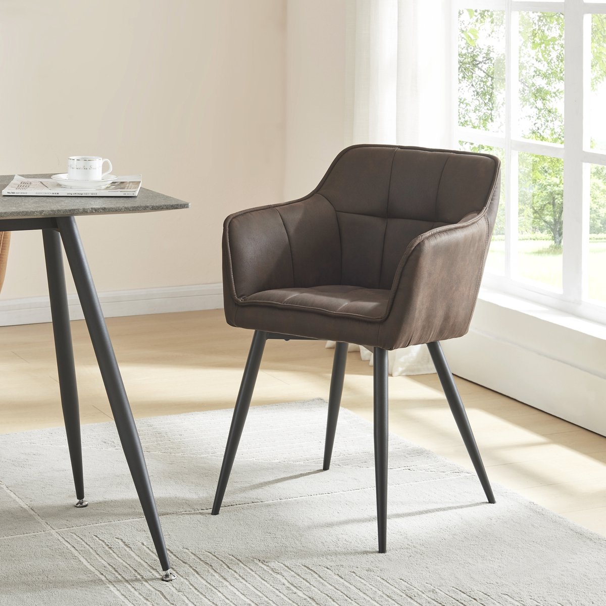 Eetkamerstoel Birmingham set van 4 fauteuils donkerbruin en zwart [en.casa]