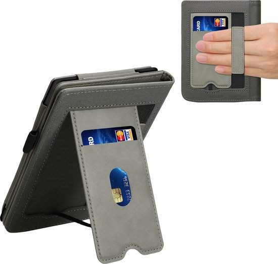 kwmobile e-reader hoesje geschikt voor Pocketbook Touch Lux 4/5/Touch HD 3/Color (2020)/ Vivlio Lux 5 hoes - E reader flip case van kunstleer - Ereader cover met stand - Brushed Hart design in grijs van kwmobile — afbeelding 2