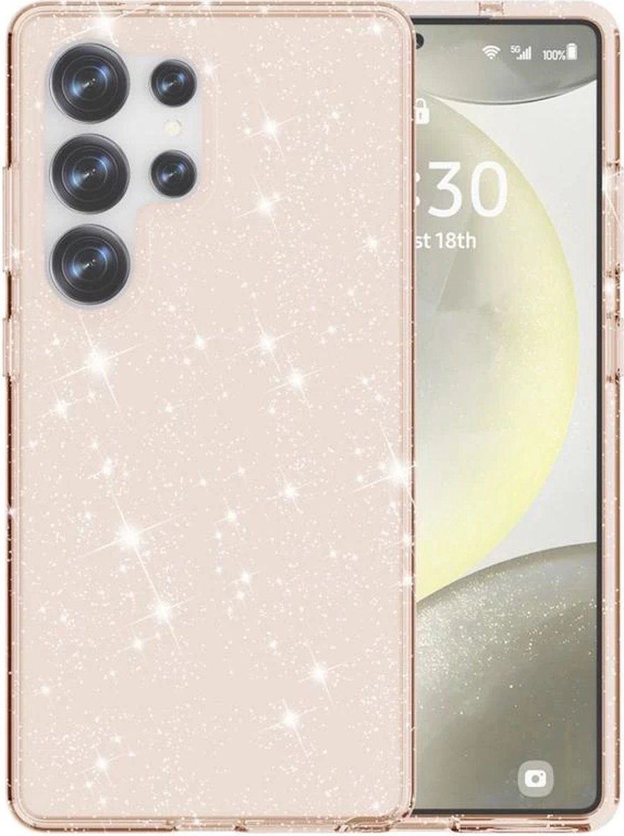 Casemania Hoesje Geschikt voor Samsung Galaxy S25 Ultra - Goud - Glitter Back Cover