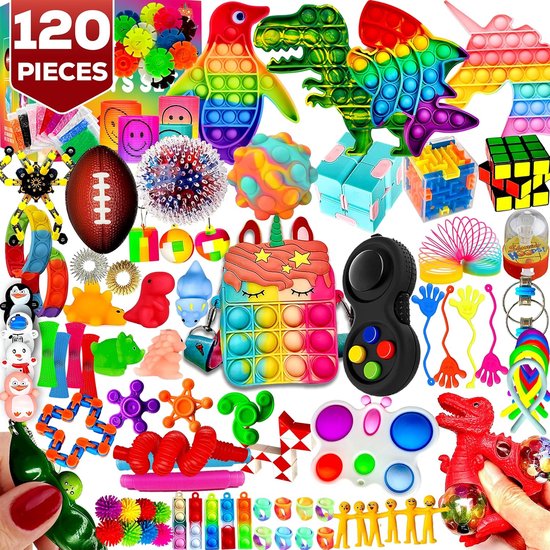 Goplay Fidget Toys Pakket - Fidget toys - 120 stuks - Fidget Toy Box - Set voor Kinderen & Volwassenen - Pop it - Speed cube