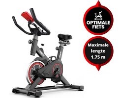 Venom Sports Hometrainer fiets – Hometrainer Fitness - Professionele indoor bike met lage instap – Hoge Stabiliteit – V-belt aandrijving – Tot 175cm en 150kg – Zwart/Rood