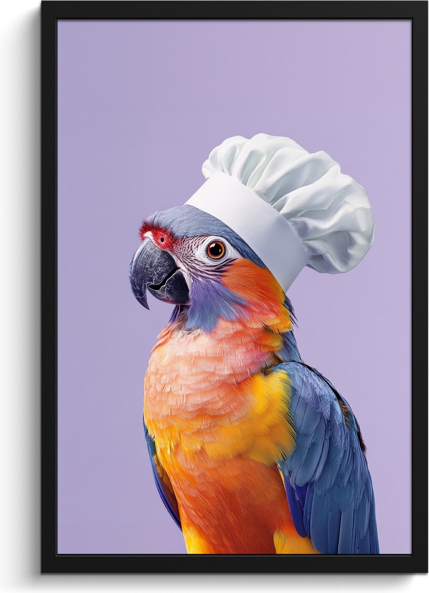 FrameYourWall Fotolijst inclusief poster - Posterlijst 40x60 cm - Posters - Papegaai - Koksmuts - Paars - Cute - Foto in lijst - Keuken decoratie muur - Wanddecoratie accessoires - Muurdecoratie - Schilderijen Koksmuts - Parkiet
