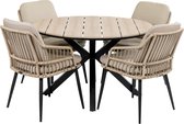 5-delige ronde tuinset | 4 Isabel tuinstoelen (Sand) | ø120cm Cyprus tuintafel (Wood)