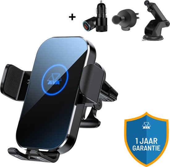 AVA electronics Telefoonhouder Auto met Draadloze Oplader - Autolader voor Raam, Dashboard, Ventilatierooster en Bureau
