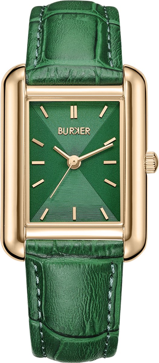 BURKER Olivia Horloge Dames - Vierkant - Goud Groen - Leren Band - 29mm