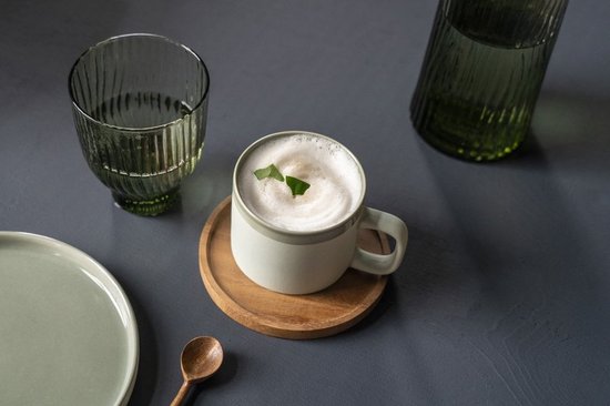 Acaciahouten onderzetters met houder - ronde set van 5 moderne baronderzetters voor dranken en dranken - 11 cm