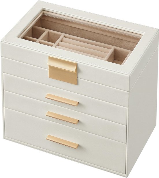 SONGMICS JBC238B01 Sieradendoosje met glazen deksel, sieradendoos met 2 niveaus, cadeau voor je geliefde, zwart SONGMICS JBC238B01 Sieradendoosje met glazen deksel, sieradendoos met 2 niveaus, cadeau voor je geliefde, zwart