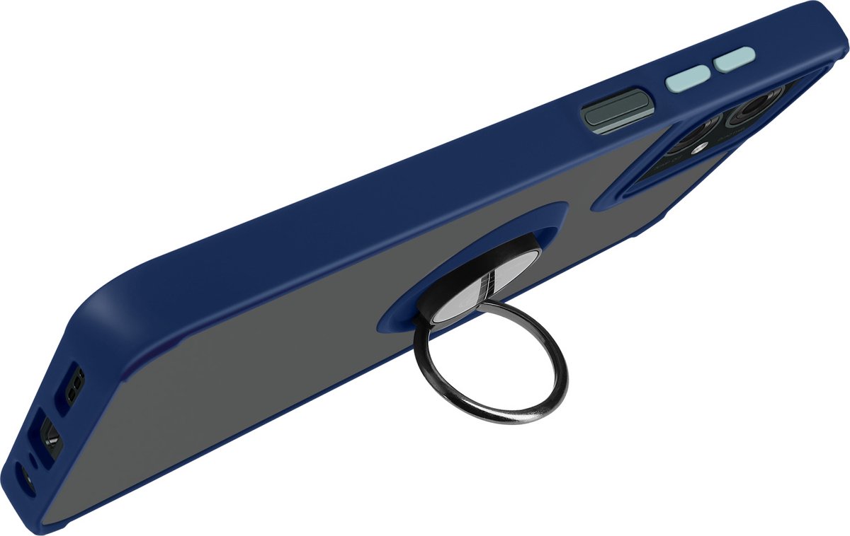 Avizar Hoesje Geschikt voor Motorola Moto G55 Metalen Ring Videohouder, Nachtblauw