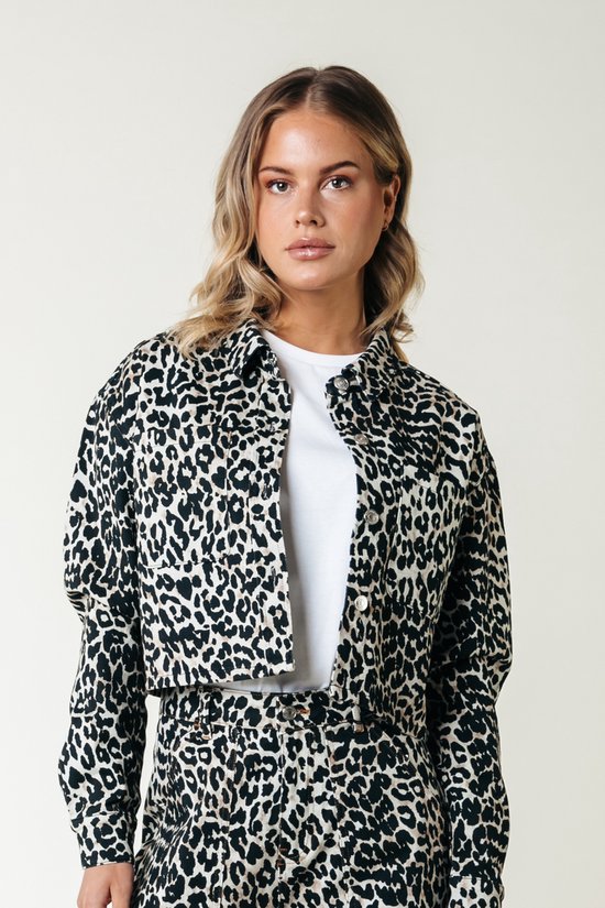 Colourful Rebel Olle Leopard Cropped Denim Blouse- M
