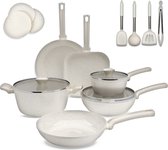 Lugia Pannen - 12 Delige Pannenset - 3 Laagse Keramische Coating - Anti-Aanbaklaag - Pannen Zonder PFOA - PFAS - Eco Friendly - Beige pannenset