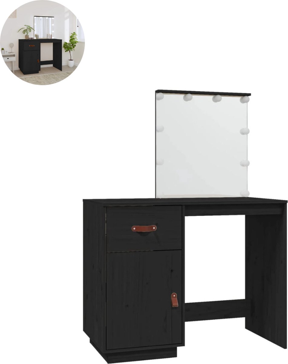 GranMaison Kaptafel met spiegel - Make up tafel - Make up - Toilettafel - Met lades - 95x50x133,5 cm - Zwart