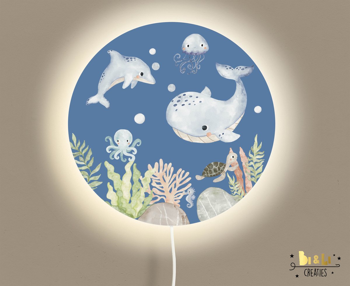 Wandlamp rond under the sea blauw-zeedieren-lamp-vissen-sfeerverlichting-kinderkamerdecoratie-woonaccessoires