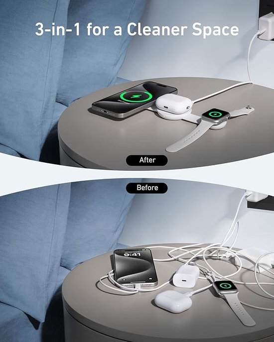 Anker Charging MagGo 3-in-1 Vouwbare Draadloze Snellader - 15W - Qi2-gecertificeerd - Opvouwbaar en Draagbaar - wit van Anker — afbeelding 4