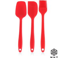Siliconen Spatelset 3-delig – Spatel, Lepel en Kwast – Rood – BPA-vrij en Hittebestendig – Vaatwasserbestendig Keukengerei