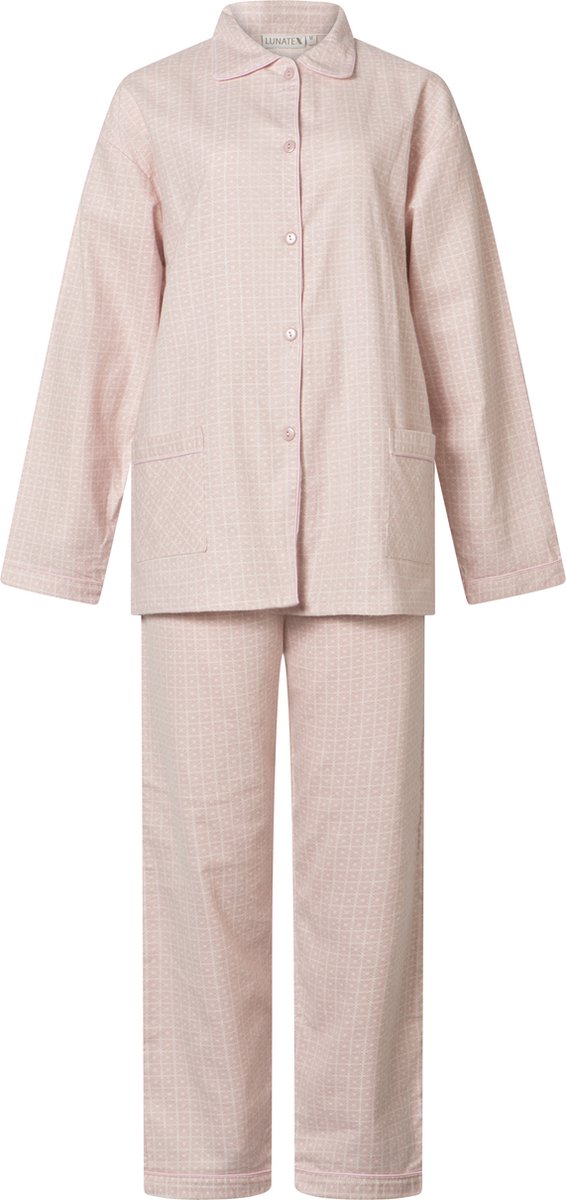Lunatex klassieke dames pyjama 641778 met doorknoop - flanel - roze