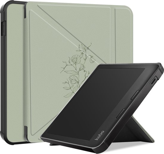 Housse / étui pour liseuse iMoshion adapté à Kobo Libra Color - Bookcase Origami iMoshion Design - / Vert floral