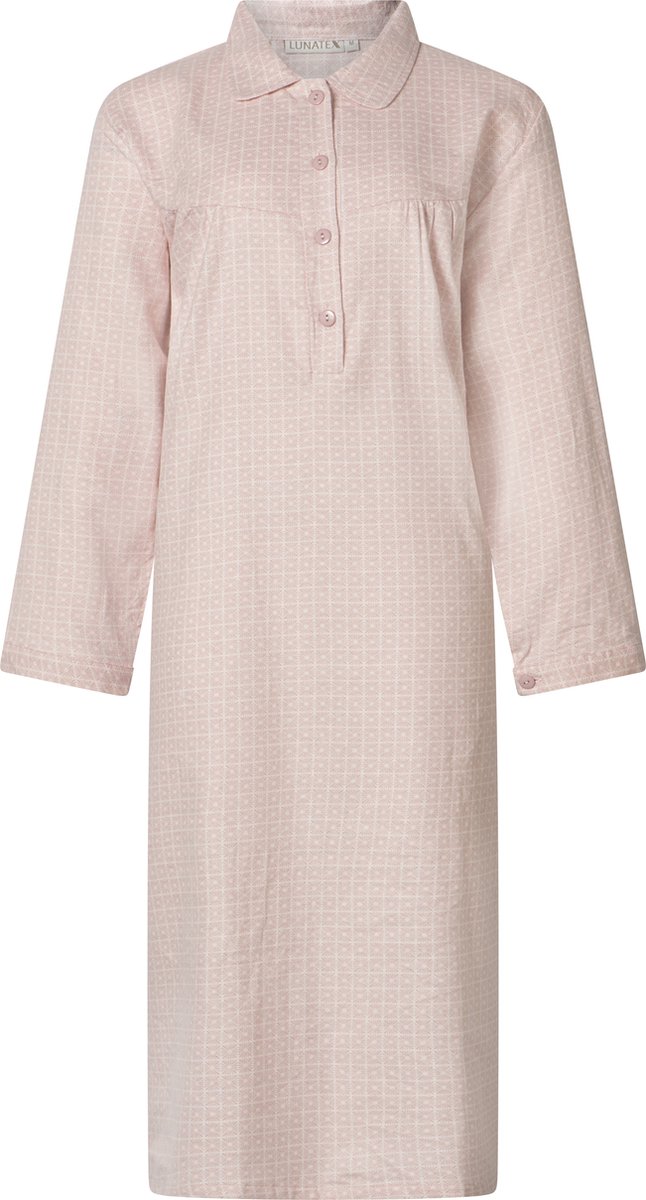Lunatex klassiek dames nachthemd 643778 met knoopsluiting - warm flanel - roze