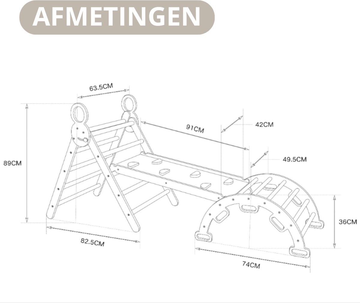 Livista Houten Klimrek XL - Pikler Driehoek met Glijbaan - Klimboog voor Binnen - Baby Speeltoestel - Hout Peuter Speelgoed - Leerzame Klimdriehoek — afbeelding 5