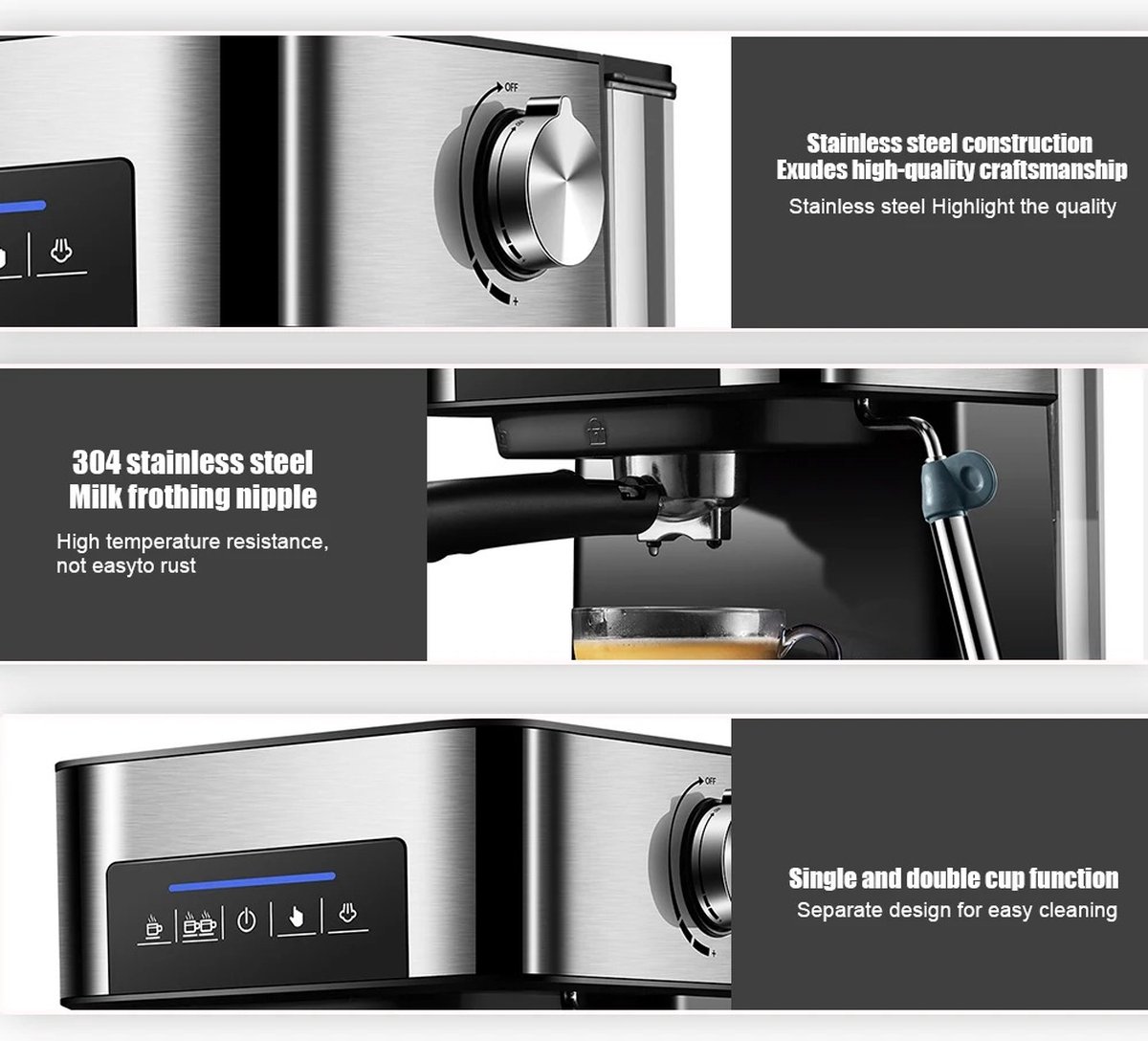 Trovado Espressomachine 20 Bar met Stoompijpje en Led - afbeelding 2