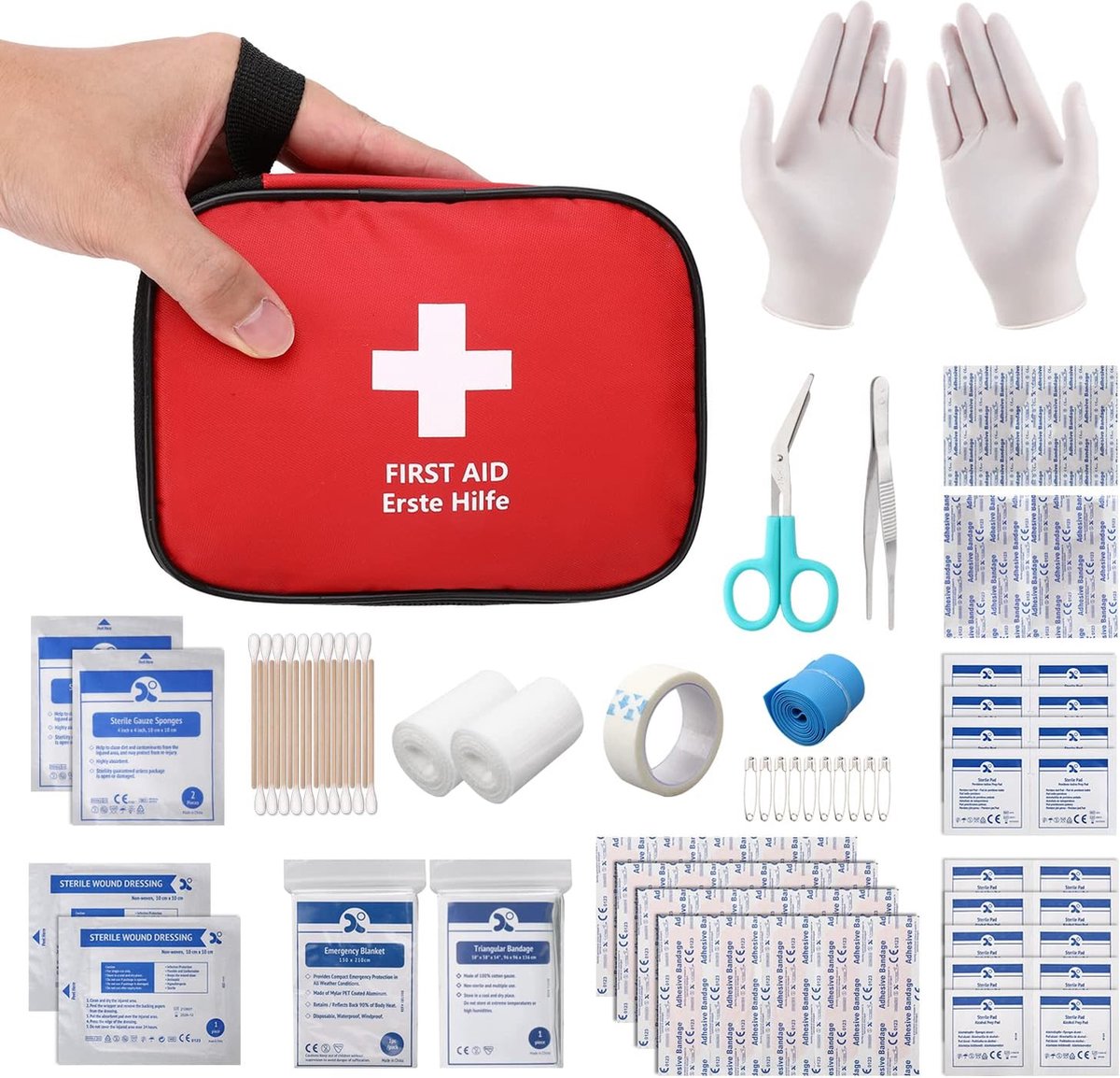 Goedkoopste PolkaHome Mini EHBO kit, Kleine EHBO set 90 Stuks, Perfect voor Buiten Thuis Auto School Fiets Werkplek Reizen Kamperen Wandelen EHBO
