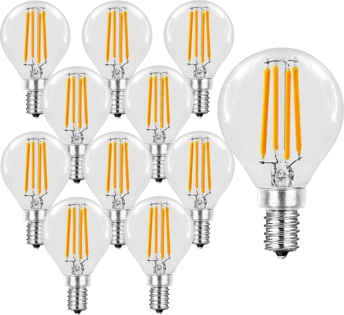 Trango Set van 10 E14004*10 LED Filament Globe Bulb 3-Standen Dimbaar - 4 Watt - 400 Lumen 2700K Warm Wit - Vervanging voor 40W Lamp - Omnidirectionele LED Lamp met E14 Fitting Stralingshoek 360°