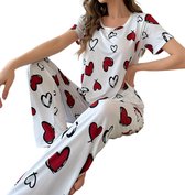 Boncy® Pyjama Set Dames Hart - Pyama Nachtkleding Volwassenen - Pyjamabroek Meisje - Maat S