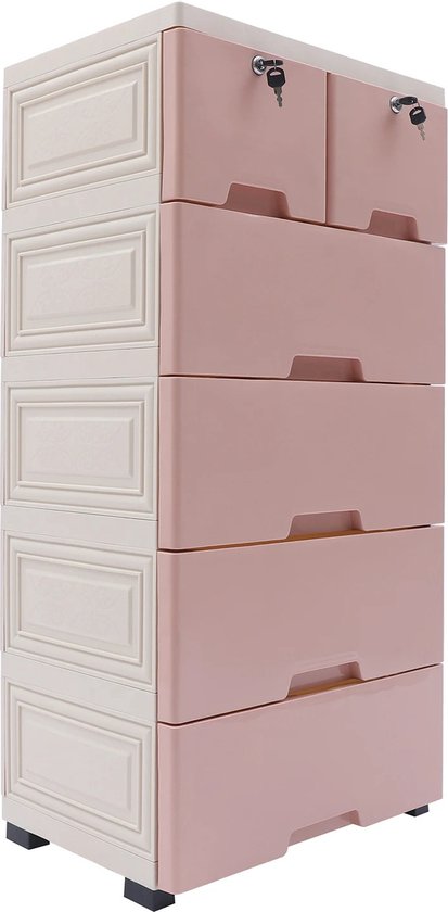 Kleding kast - Opbergkast - Ladekast- Kleding organizer - 6 laden - 102 cm hoog - Roze.