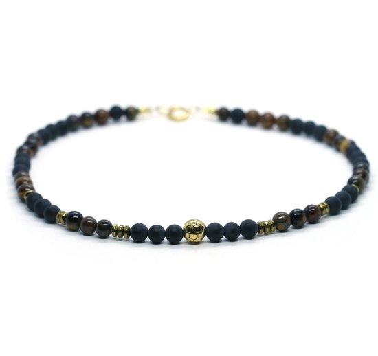 IbizaMen kids - Collier Garçons - football - acier inoxydable doré - pierre précieuse - 6mm - 36cm