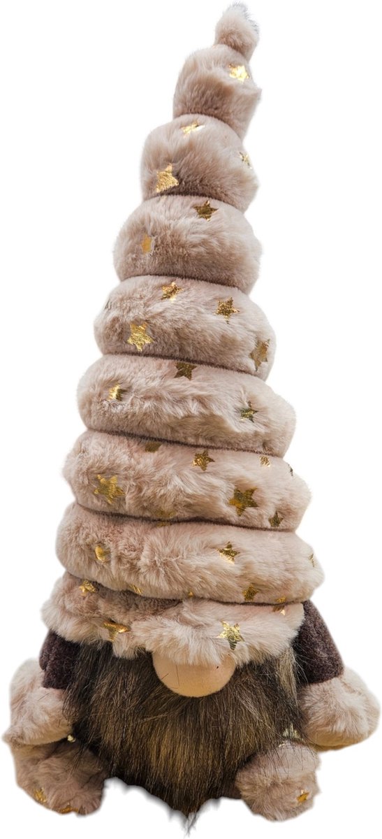 Gnome - Kabouter - Creme - Gouden sterren - 40 cm